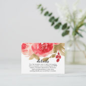 Elegante rode Waterverf Roos bruiloft details Informatiekaartje (Staand voorkant)
