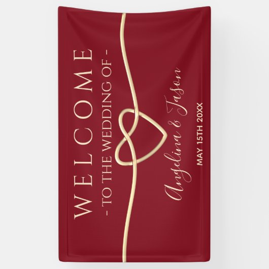 Elegante rode welkomstbruiloft spandoek (Verticaal)