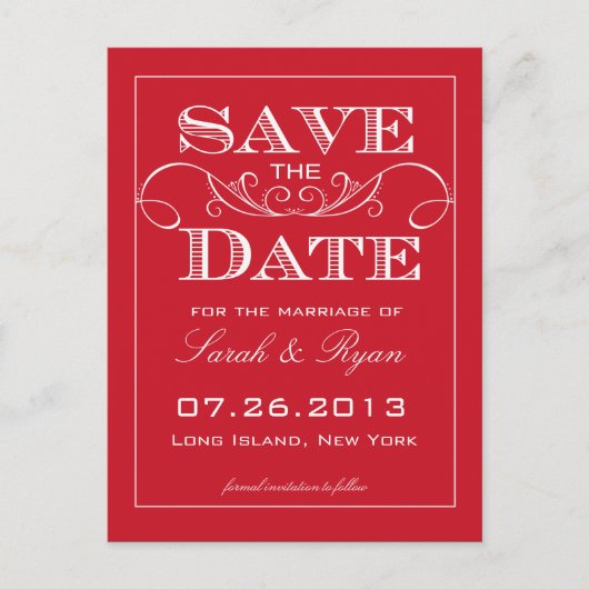 Elegante rode wervel Save the Date Aankondiging (Voorkant)