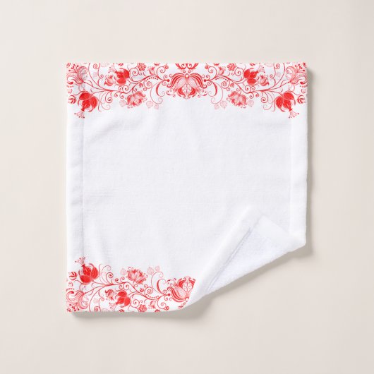 Elegante rode wervelingen bloemrand bad handdoek (Wasdoekje)