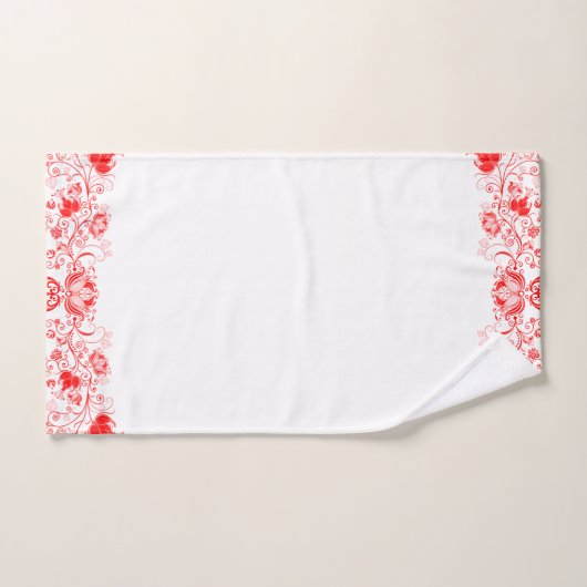 Elegante rode wervelingen bloemrand bad handdoek (Handdoek)