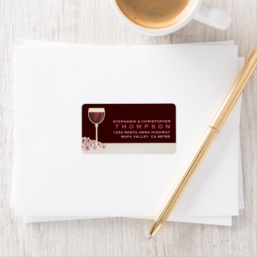 Elegante rode wijn & bloesem groot adreslabel etiket (Insitu)