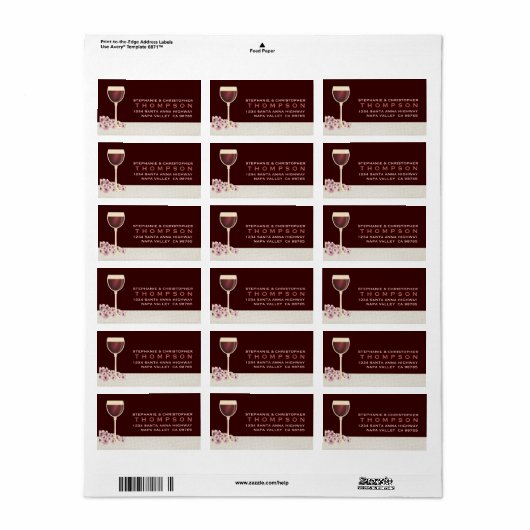 Elegante rode wijn & bloesem groot adreslabel etiket (Full Sheet)