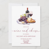 Elegante rode wijn en kaas verjaardagsfeest kaart (Voorkant)