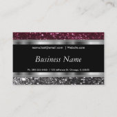 Elegante rode wijn en zilveren glitter visitekaartje (Voorkant)