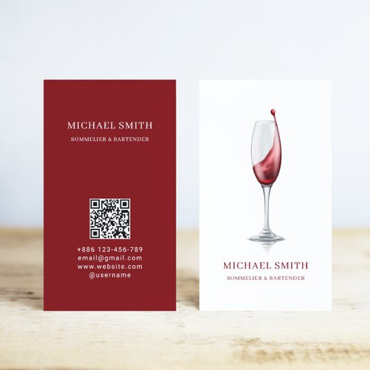 Elegante rode wijn glas bar wijnmakerij QR-code Visitekaartje