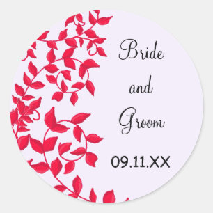 Elegante Rode Wijnranken Save the Date Ronde Sticker