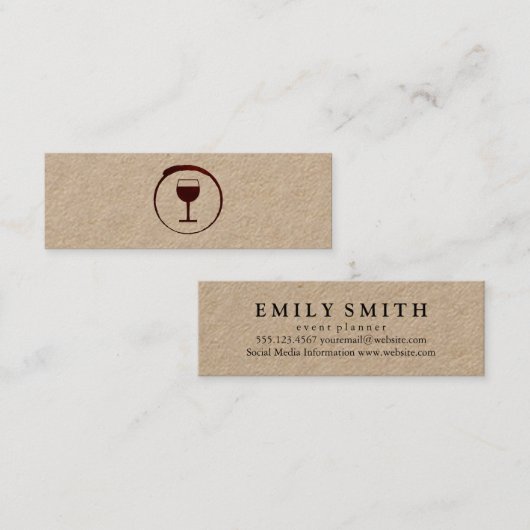 Elegante rode wijnvlek met wijnglas mini visitekaartje (Voorkant / Achterkant)