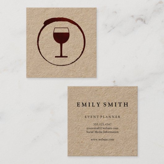 Elegante rode wijnvlek met wijnglas vierkante visitekaartje (Voorkant / Achterkant)
