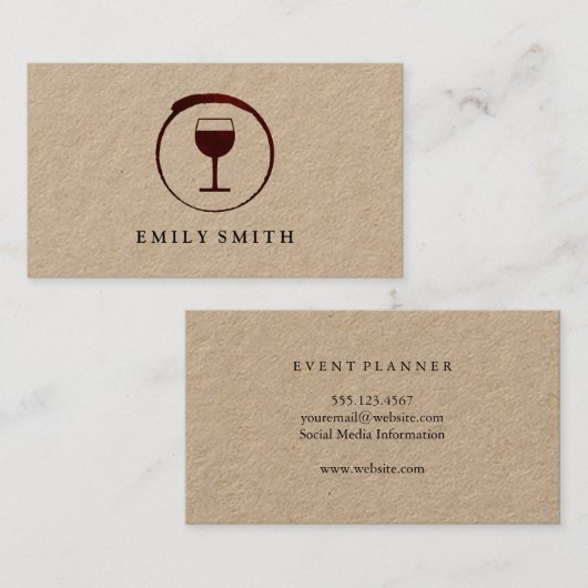 Elegante rode wijnvlek met wijnglas visitekaartje (Voorkant / Achterkant)