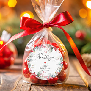 Elegante rode winter bloementuin Baby shower Dank  Ronde Sticker