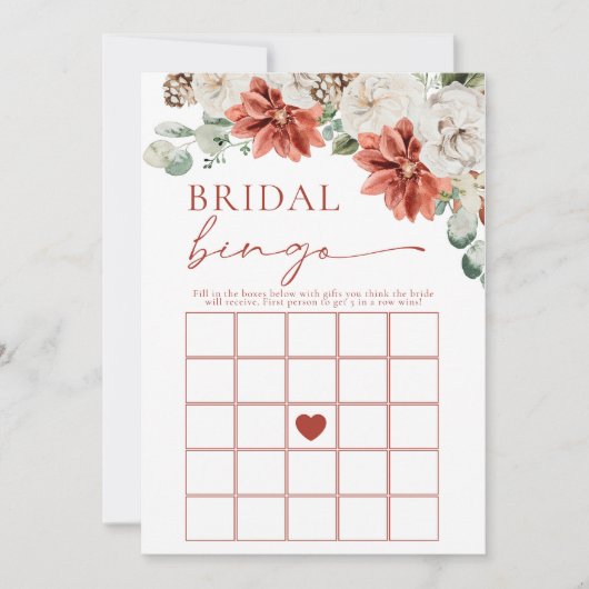 Elegante Rode Winter Bruidsbingo Bruiloft Spel Kaart (Voorkant)