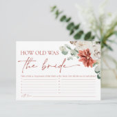 Elegante rode winter hoe oud was het bruidspel informatiekaartje (Staand voorkant)