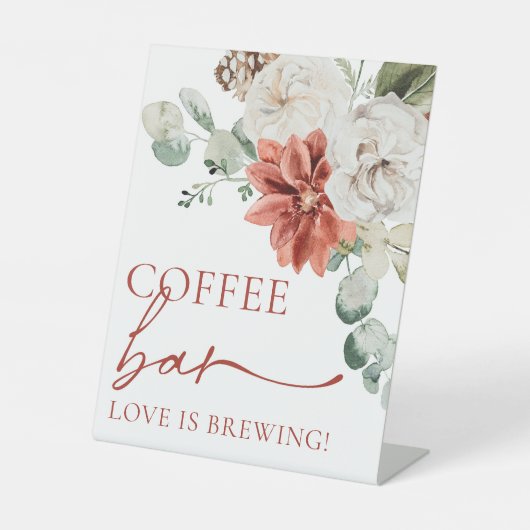 Elegante rode winter kerst koffie bar teken reclamebord met voetstuk (Voorkant)