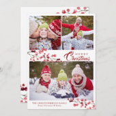 Elegante rode winterbessen gebladerte 3 Fotocollag Feestdagenkaart (Voorkant / Achterkant)