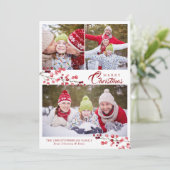 Elegante rode winterbessen gebladerte 3 Fotocollag Feestdagenkaart (Staand voorkant)