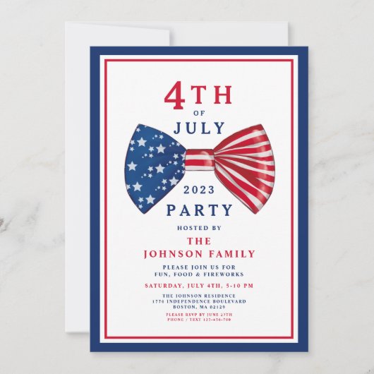 Elegante Rode Wit Blauwe 4 Juli Kaart (Voorkant)