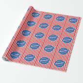 Elegante Rode Wit Blauwe Popcorn Gestreepte Patroo Cadeaupapier (Uitgerold)