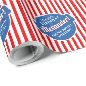 Elegante Rode Wit Blauwe Popcorn Gestreepte Patroo Cadeaupapier (Rol Hoek)