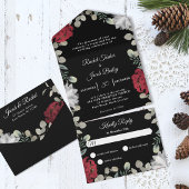 Elegante rode witte bloemige groene trouwfeest all in one uitnodiging