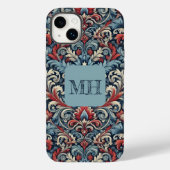 Elegante rode, witte en blauwe damast met monogram Case-Mate iPhone case (Achterkant)