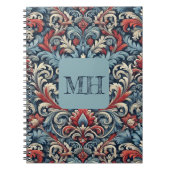 Elegante rode, witte en blauwe damast met monogram notitieboek (Voorkant)