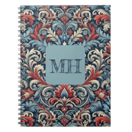 Elegante rode, witte en blauwe damast met monogram notitieboek