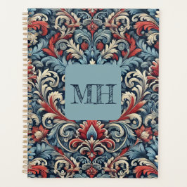 Elegante rode, witte en blauwe damast met monogram planner
