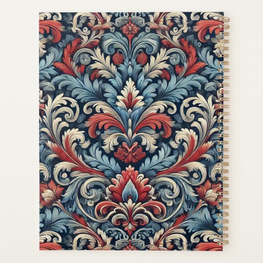 Elegante rode, witte en blauwe damast met monogram planner (Achterkant)