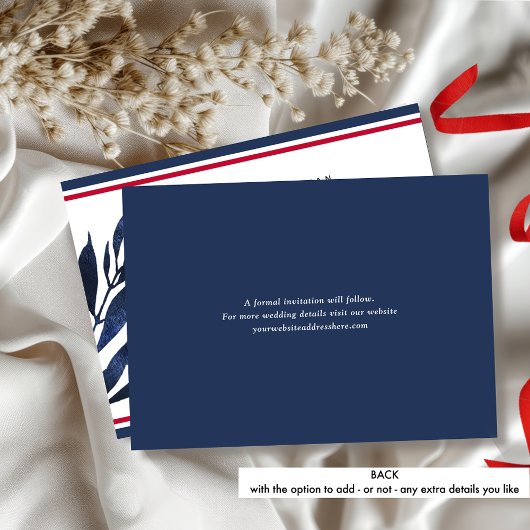 Elegante rode, witte en blauwe strepen, Leaf Weddi Save The Date