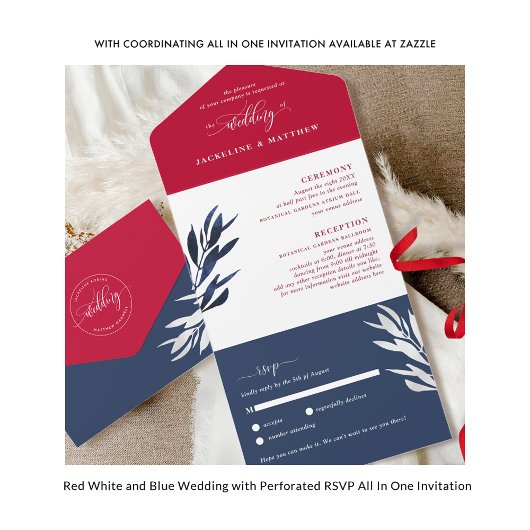 Elegante rode, witte en blauwe strepen, Leaf Weddi Save The Date