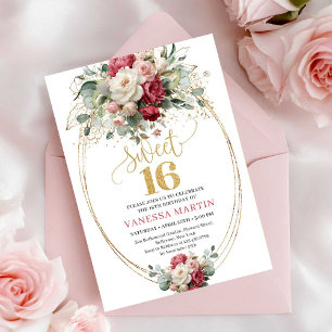 Elegante rode witte groene Sweet Sixteen verjaarda Kaart