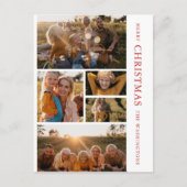 Elegante Rode & Witte Kerst 5 Foto Collage Invi Feestdagenkaart (Voorkant)