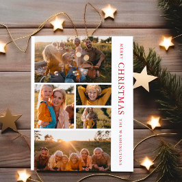 Elegante Rode & Witte Kerst 5 Foto Collage Invi Feestdagenkaart