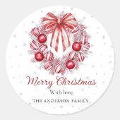 Elegante rode witte kerstkrans ronde sticker (Voorkant)