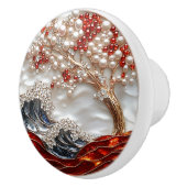 Elegante rode witte parels diamanten oceaangolven keramische knop (Rechts)