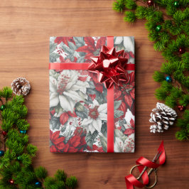 Elegante Rode & Witte Poinsettia Kerst Bloemstuk Cadeaupapier