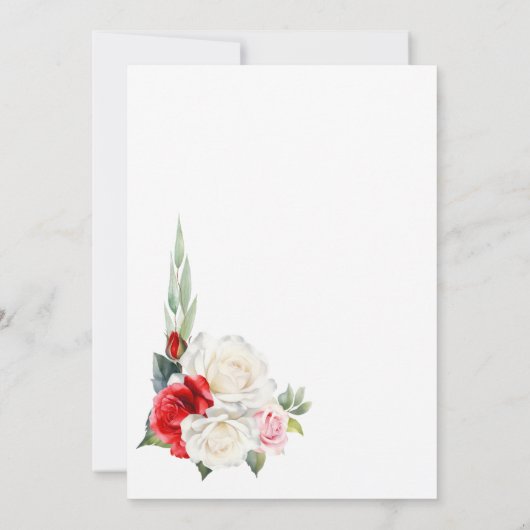 Elegante rode witte roos bloemenboog bruiloft kaart (Achterkant)