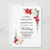 Elegante rode witte roos bloemenbruiloft kaart (Voorkant)