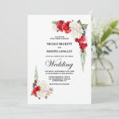 Elegante rode witte roos bloemenbruiloft kaart (Staand voorkant)