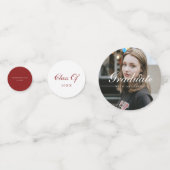 Elegante Rode Witte Script Afstudeerfeest Foto Confetti (Achterkanten)