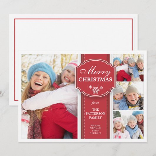 Elegante Rode & Witte Sneeuw 4 het Wenskaart van Feestdagenkaart (Voorkant / Achterkant)