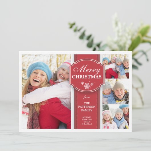 Elegante Rode & Witte Sneeuw 4 het Wenskaart van Feestdagenkaart (Staand voorkant)