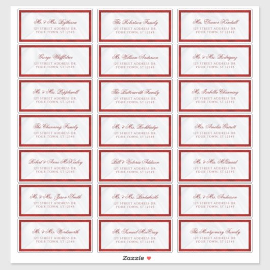 Elegante rode witte trouwgast adreslabels sticker (Vel)