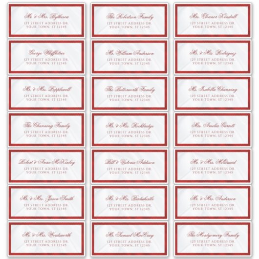 Elegante rode witte trouwgast adreslabels sticker (Voorkant)