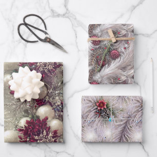 Elegante rode & witte veren kerst kralen inpakpapier vel