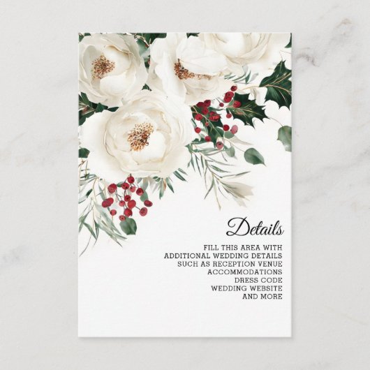 Elegante rode witte winter kerst bruiloft informatiekaartje (Voorkant)