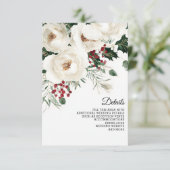 Elegante rode witte winter kerst bruiloft informatiekaartje (Staand voorkant)