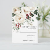 Elegante rode witte winter kerst bruiloft RSVP kaartje (Staand voorkant)