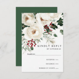 Elegante rode witte winter kerst bruiloft RSVP kaartje